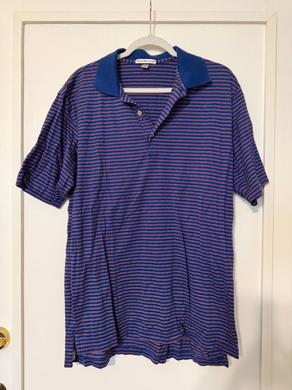 Peter Millar Navy & Red Narrow-Stripe Polo